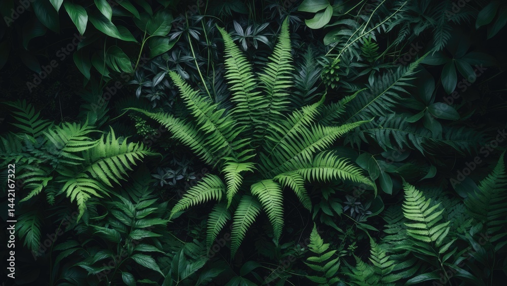 Green botanical leaves in close-up