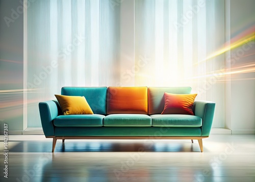Obraz na płótnie Modern Sofa Long Exposure Interior Design, Stylish Living Room w salonie