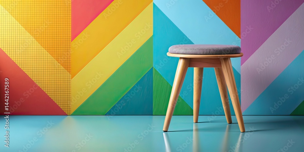 Modern Stool on Colorful Geometric Background - Interior Design