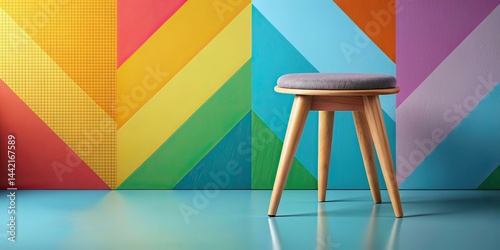Obraz na płótnie Modern Stool on Colorful Geometric Background - Interior Design w salonie