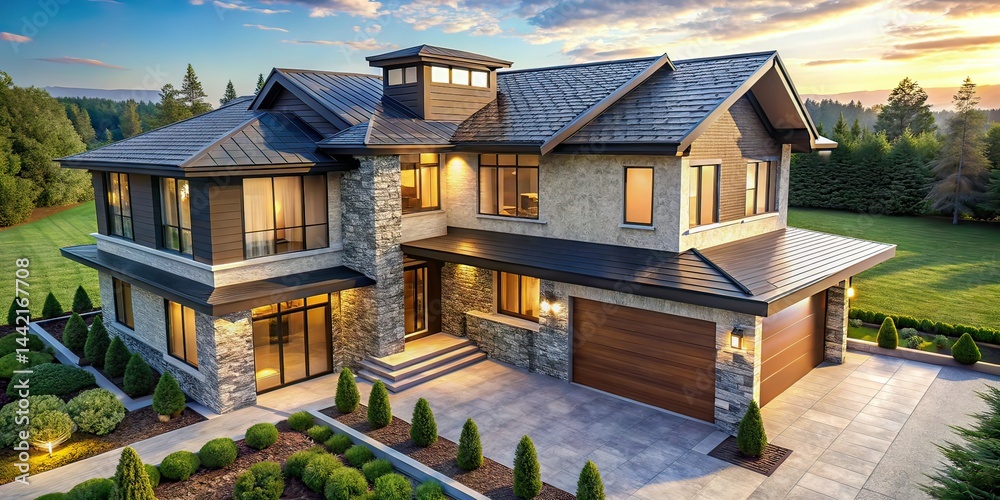 Modern Stone & Wood House Drone Shot, Architectural Photography
