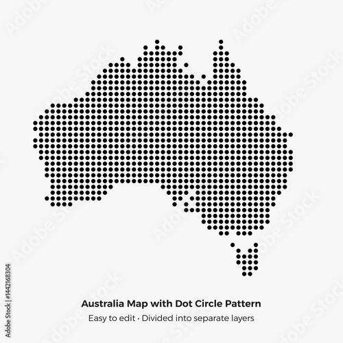 Stylized Australia Map vector background, with Dot Circle Pattern