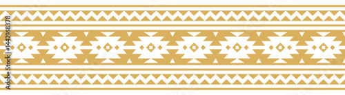 Gold ethnic border with geometric tribal pattern.