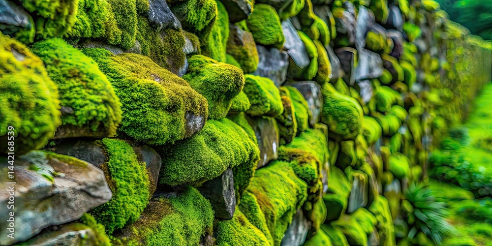 Moss-Covered Stone Wall Close-up Minimalist Photography