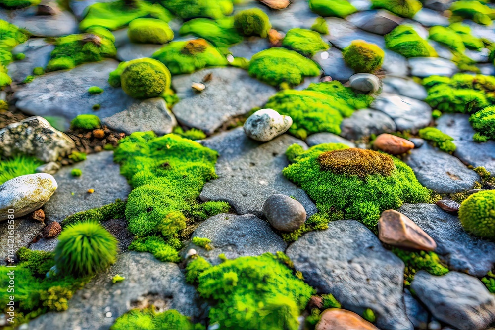 Mossy Concrete Texture Close-up, Rugged Surface, Natural Stone