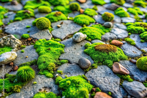 Obraz na płótnie Mossy Concrete Texture Close-up, Rugged Surface, Natural Stone w salonie