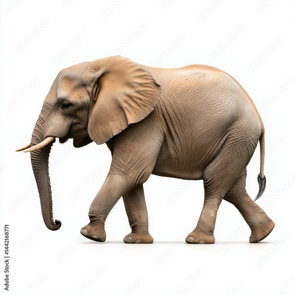 Obraz premium Side view of walking Asian Elephant isolated on white background. Ai Generated images