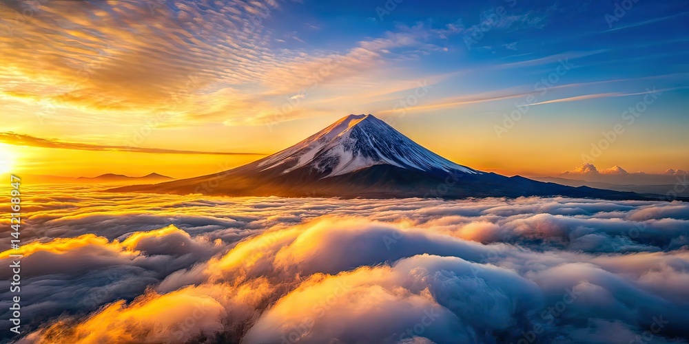 Mount Fuji Sunrise Drone Photography - Watercolor Cloudscape