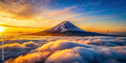 Obraz na płótnie Mount Fuji Sunrise Drone Photography - Watercolor Cloudscape w salonie