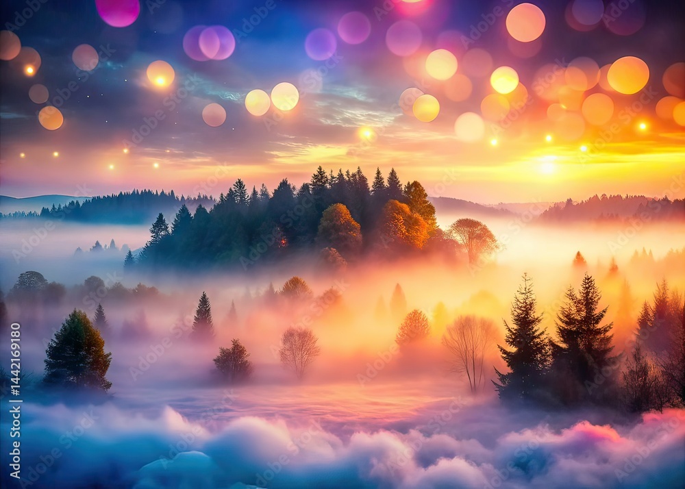 Mystical Colorful Fog - Dreamy Landscape with Copy Space