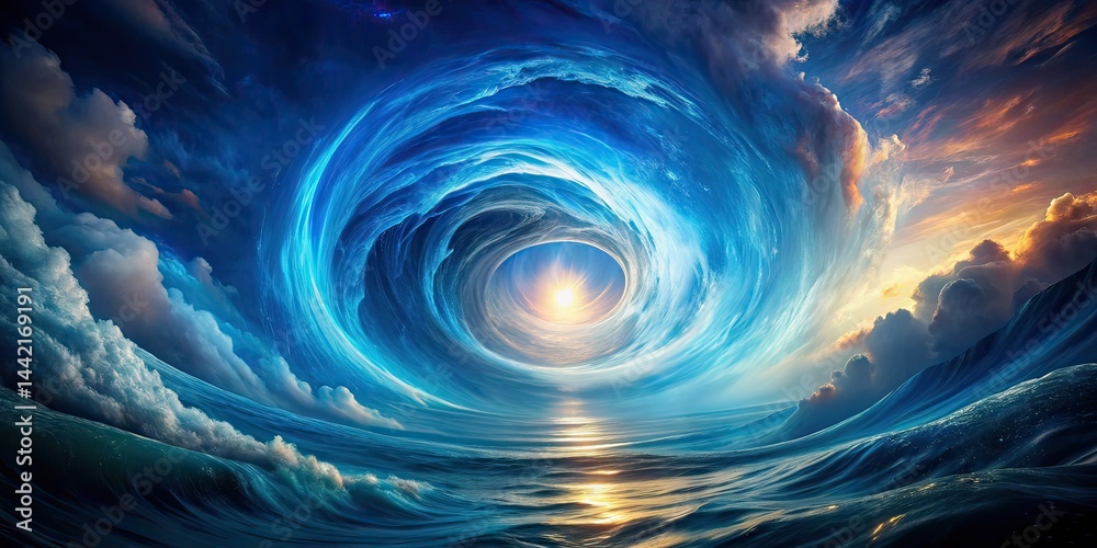 Mystical Blue Vortex to Light, Documentary Photography, AI Art
