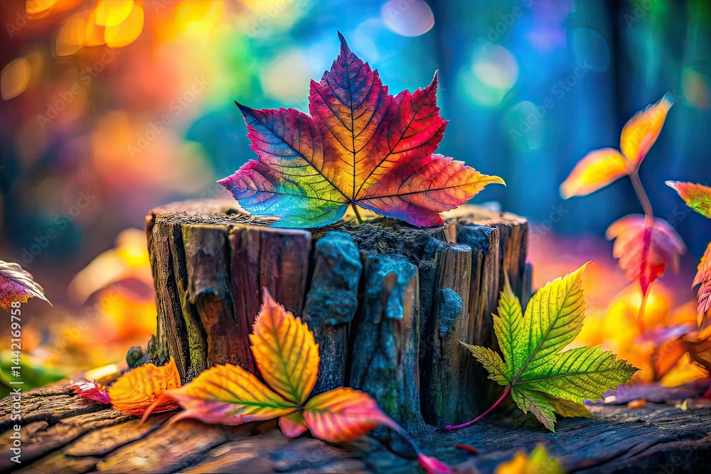 Nature Watercolor Leaves Tree Stump High Depth of Field AI Art