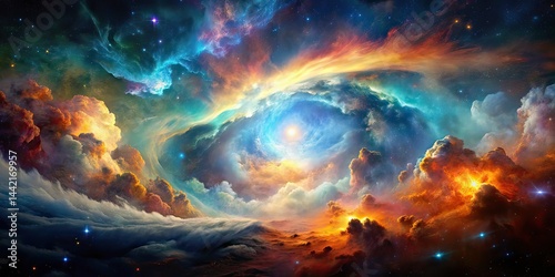 Nebula Panoramic Background, Space Photography, Cosmic Landscape, Starry Sky, Galaxy Wallpaper