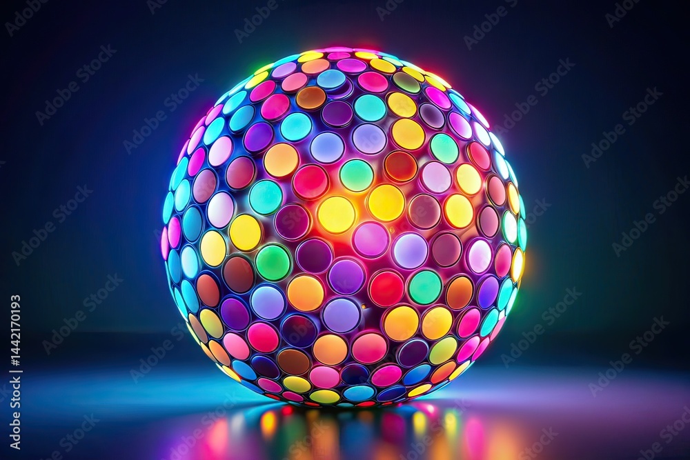 Neon Circle Ball, Bright Light, Abstract Background, Copy Space
