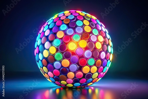 Obraz na płótnie Neon Circle Ball, Bright Light, Abstract Background, Copy Space w salonie