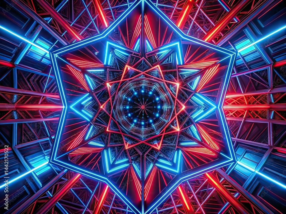 Neon Geometric Drone Shot - Chinese Style Dark Radial Lines