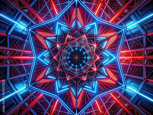 Obraz na płótnie Neon Geometric Drone Shot - Chinese Style Dark Radial Lines w salonie