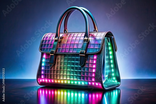 Neon Handbag, Digital Luxury Fashion, Reflective Surface