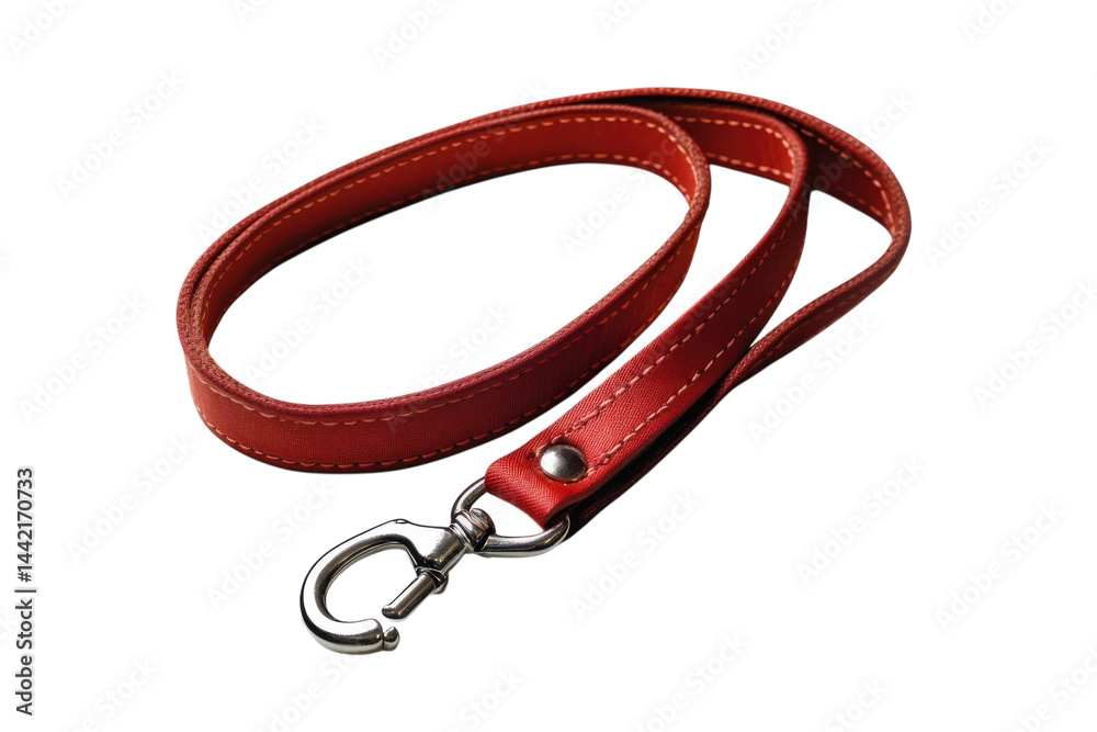 Fototapeta premium Elegant red leather lanyard with silver clasp perfect accessory stylish design smooth texture