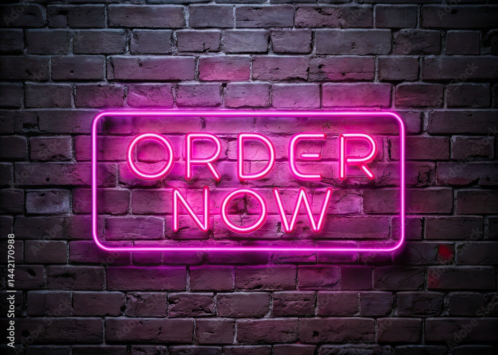 Neon Pink Order Now Sign Brick Wall Aerial