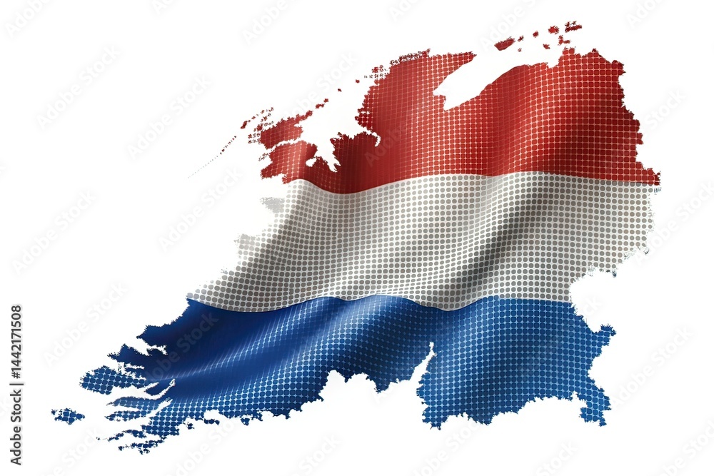 Netherlands Flag Wave Radial Dotted Map AI Art, Dutch National Imagery