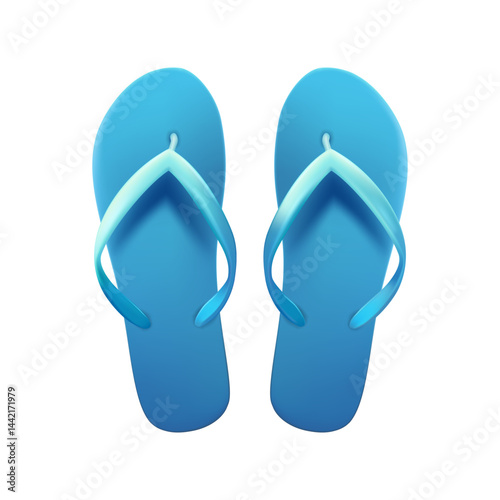 Blue summer beach flip-flops on a white background, shoes for the pool and beach, vector icon.