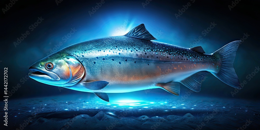 Night Photography Fresh Salmon Fish - White Background AI Art