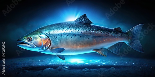 Obraz na płótnie Night Photography Fresh Salmon Fish - White Background AI Art w salonie