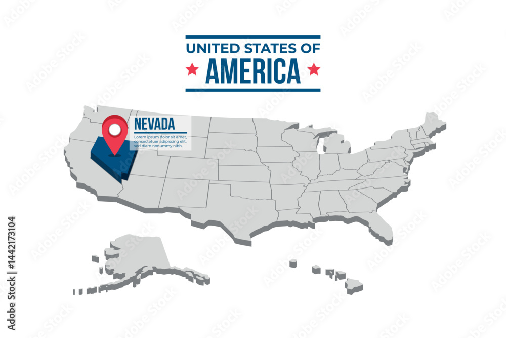 Obraz premium TennesseNevada Highlighted On A 3D Map Of The United States Of America