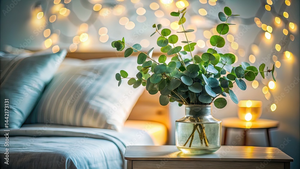 Nightstand Eucalyptus Long Exposure, Bedroom Decor, Botanical Still Life