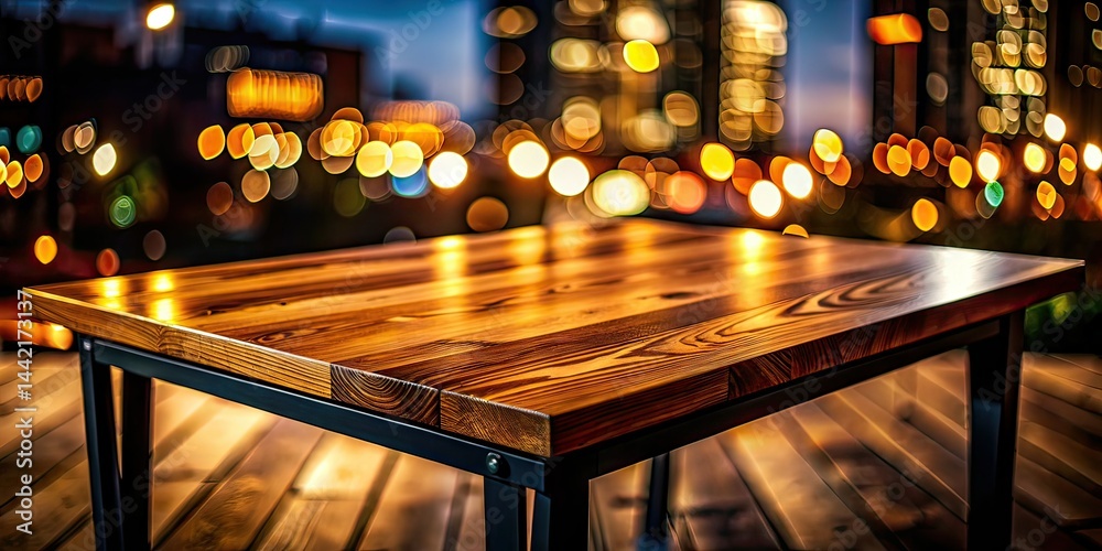 Night Photography Wooden Table Black Legs, Dark Mood, Atmospheric Table