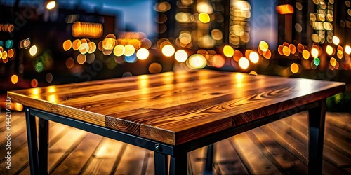 Obraz na płótnie Night Photography Wooden Table Black Legs, Dark Mood, Atmospheric Table w salonie