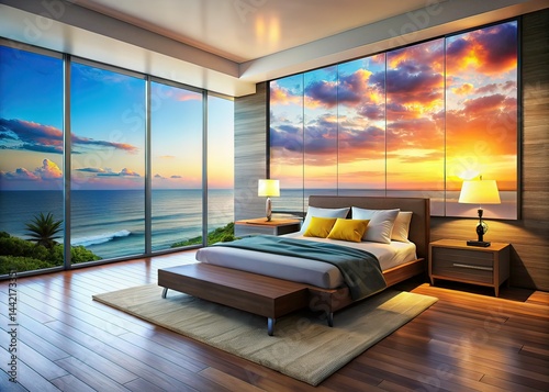 Obraz na płótnie Ocean View Modern Bedroom Silhouette w salonie