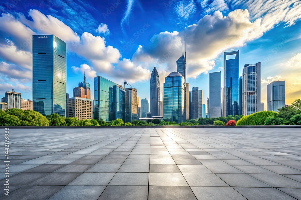 Open Square Cityscape, Modern Skyline, Urban Photography