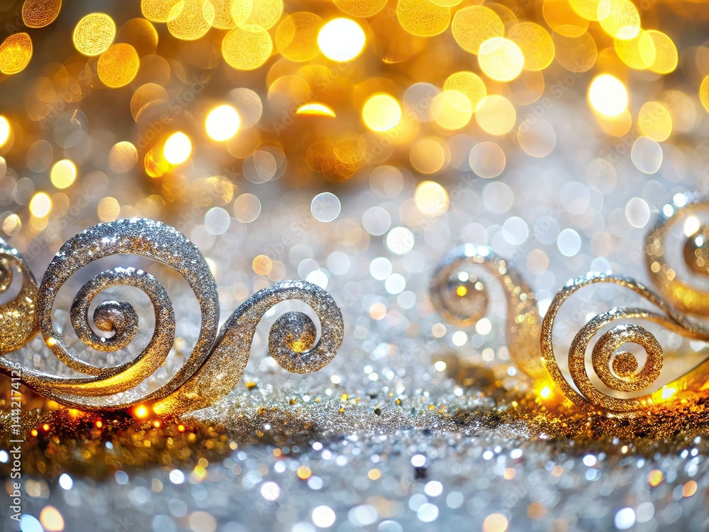 Opulent Silver Gold Glitter Swirls Festive Background