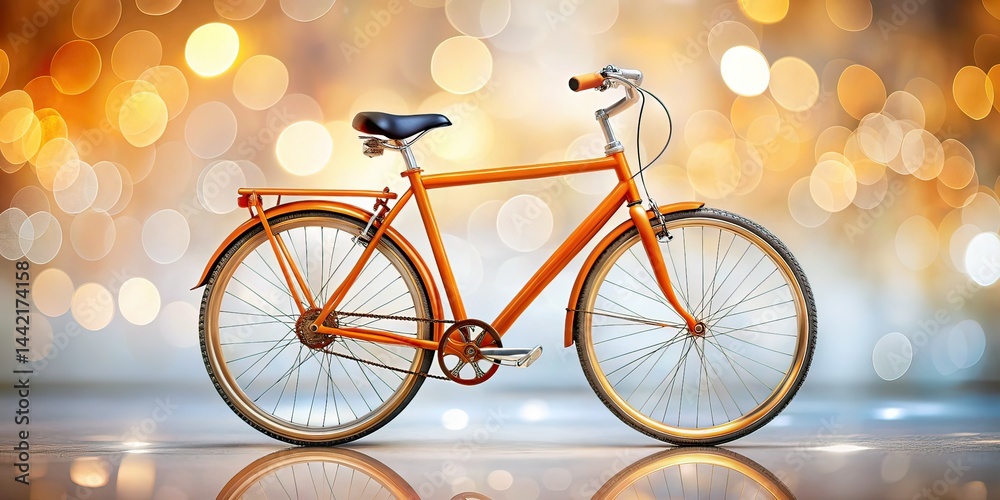 Orange Bicycle Brown Seat Bokeh Photo, White Background, AI Art