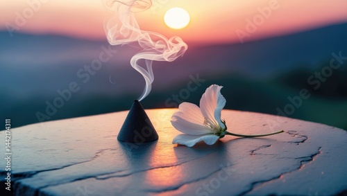 Enjoy incense cones and flowers while watching the sunset