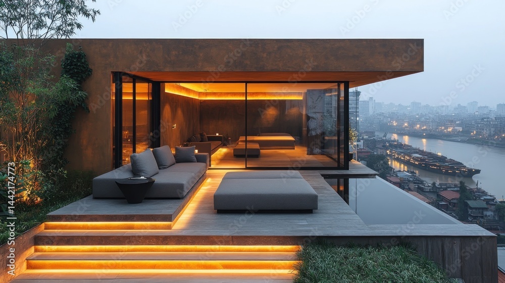 Fototapeta premium Luxury Rooftop Villa with Infinity Pool and City View