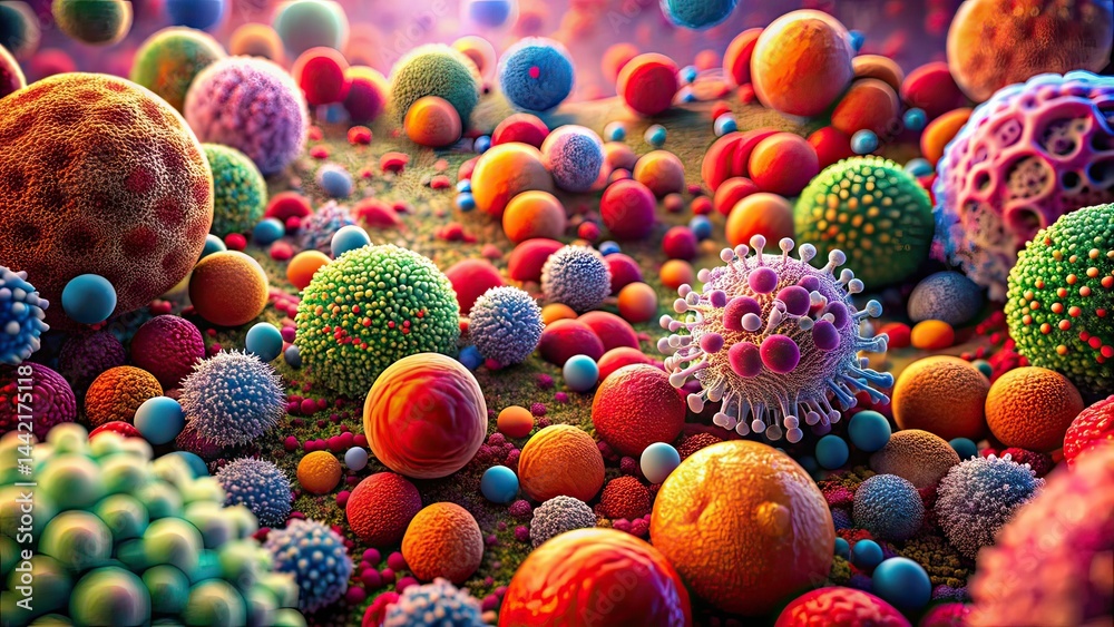 Panoramic Blood Cell Clutter - Microscopic View - AI Art