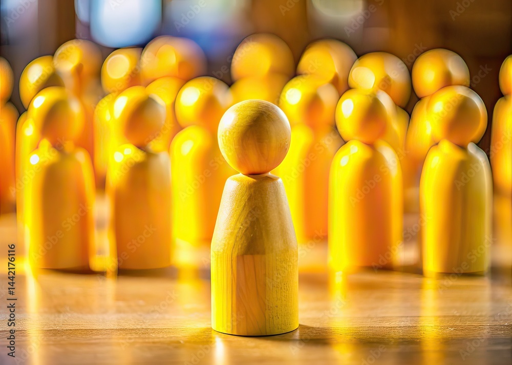 Panoramic Wooden Figurine, Yellow, Blurred Background, Art