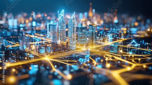 Wallpaper Mural Smart city digital network, night lights Torontodigital.ca