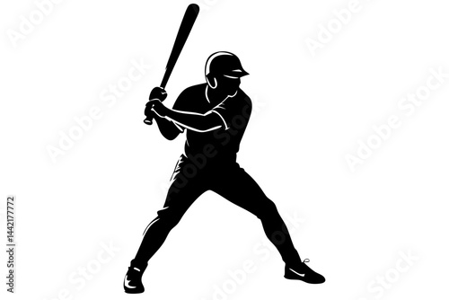 Baseball player silhouette vector design isolated on white representing batting stance, baseball, player, silhouette, vector, sport, batting, stance, athlete, design, illustration, game, activity