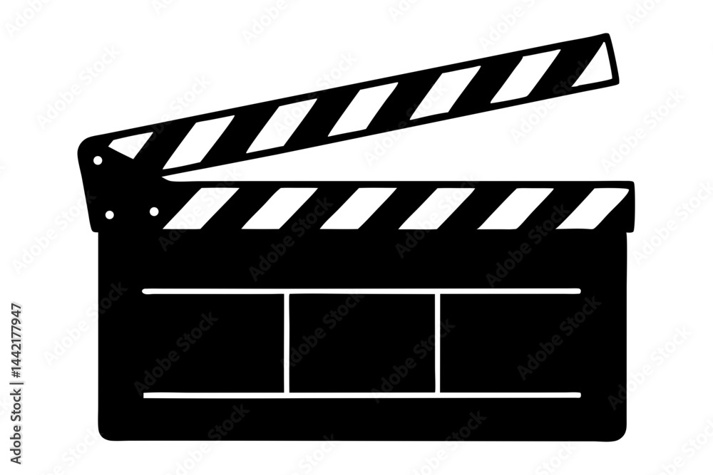 Obraz premium Clapperboard film slate silhouette design on white background for filmmaking content, clapperboard, film slate, movie, filmmaking, film, cinema, director, production, scene, entertainment, hollywood