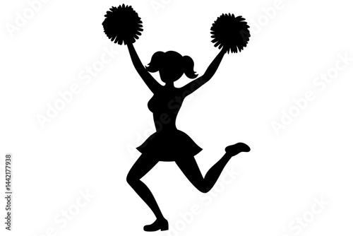 Cheerleader silhouette vector design energetic cheerleading pose on white background, cheerleader, silhouette, vector, cheerleading, dynamic, energetic, pose, sport, action, fitness, jump, performance