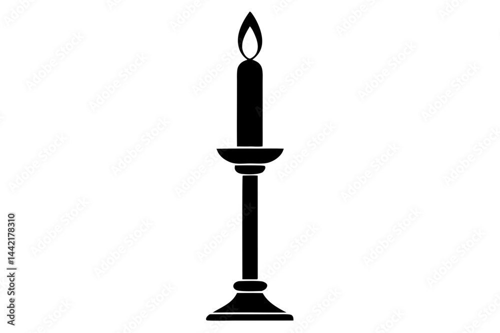 Silhouette design of an elegant lit candle on a candlestick with details, candle, candlestick, silhouette, flame, light, wax, burning, decorative, design, vector, illustration, graphic, art, elegant Silhouette design of an elegant lit candle on a candlestick with details, candle, candlestick, silhouette, flame, light, wax, burning, decorative, design, vector, illustration, graphic, art, elegant