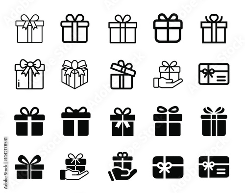 Stylish Vector Gift Icon Pack – Perfect for Celebrations and Events. Ready for Adobe Stock Contributor