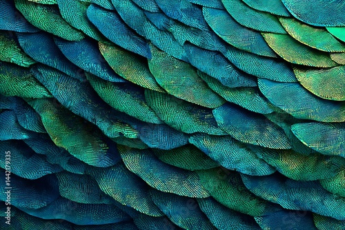 A vibrant aquatic design showcasing shimmering teal and emerald scales in a layered pattern, perfect for nature-themed projects and backgrounds. photo