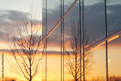Tree reflection in glass building