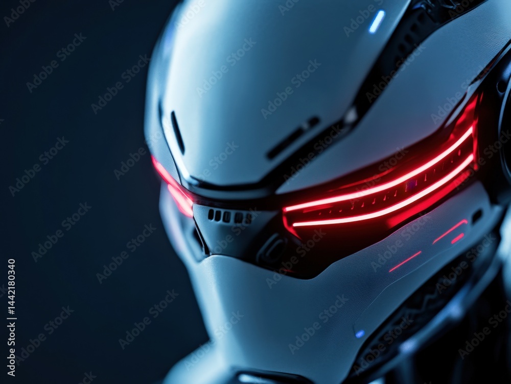 Fototapeta premium Robot head with red glowing eyes