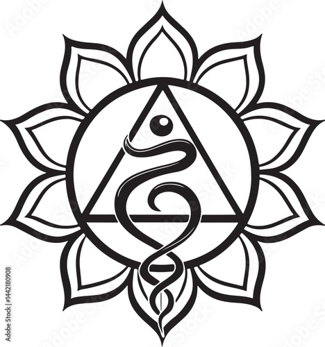Energy healing aura and Traditional Chinese Medicine, Black and White Vector Illustration, Sketch Drawing Line Linear Symbol Icon Engraving, Hand-drawn Isolated